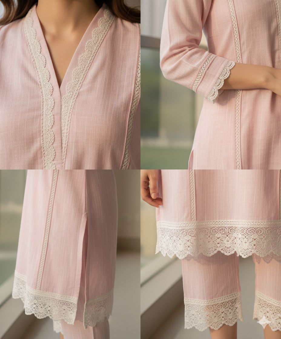 Shemron Cotton Pin Lining Long Pink Shirt & Trouser – Women’s