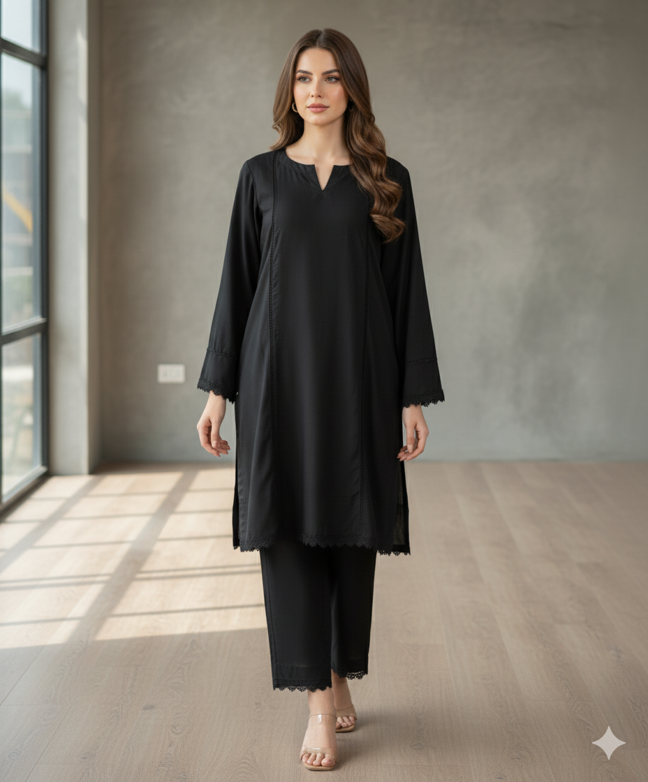 Classic Black 2 Piece Suit in Marina Fabric - Image 2