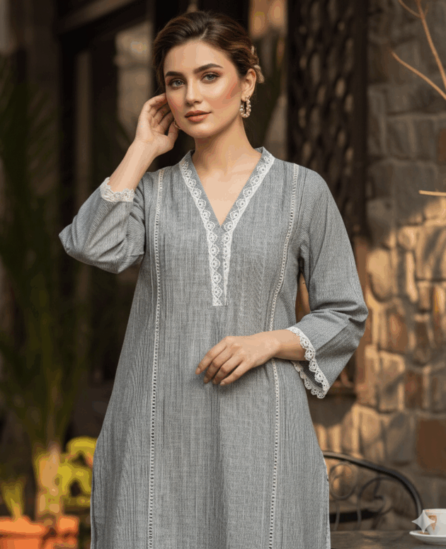 Shemron Cotton Pin Lining Long Shirt & Trouser – Women’s