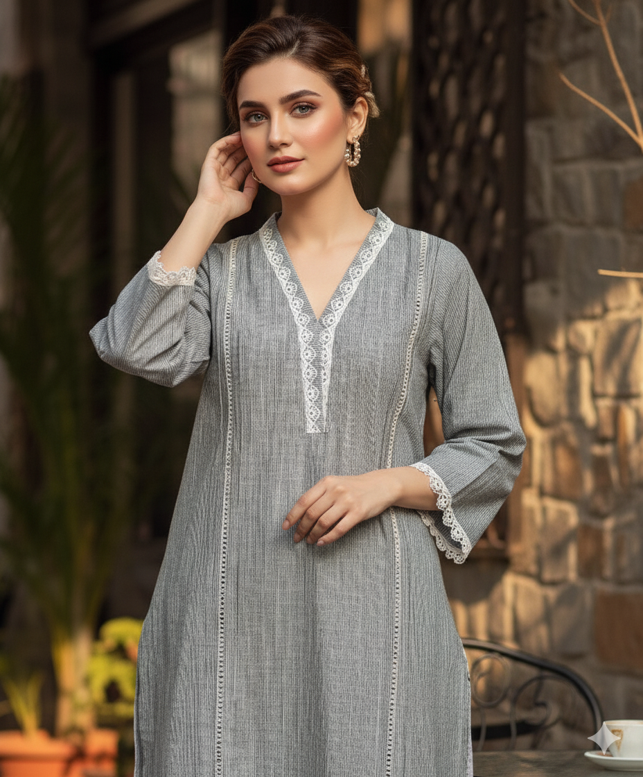 Shemron Cotton Pin Lining Long Shirt & Trouser – Women’s