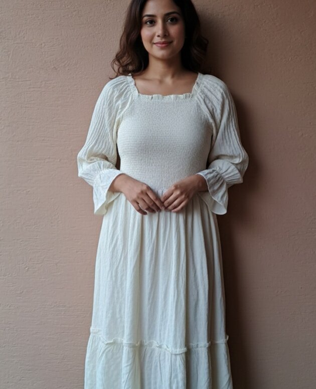 Aira Off White Viscose Maxi Dress